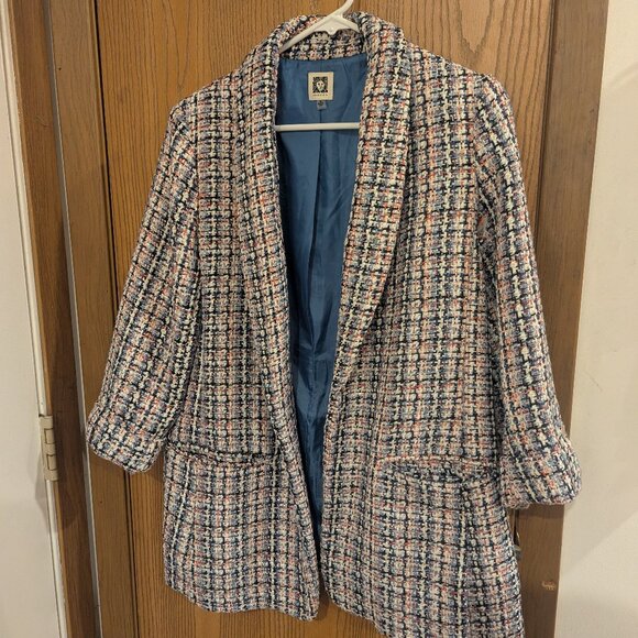Anne Klein Women's Multicolor 3/4 Sleeve Open Front Tweed Jacket/Blazer-Size M - Picture 1 of 5